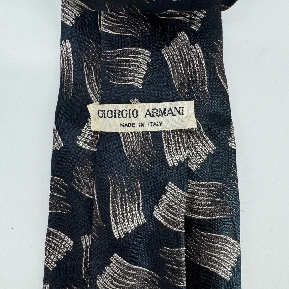 Giorgio Armani Mens Silk Tie Black Silver Abstract Brushstroke Made in Italy